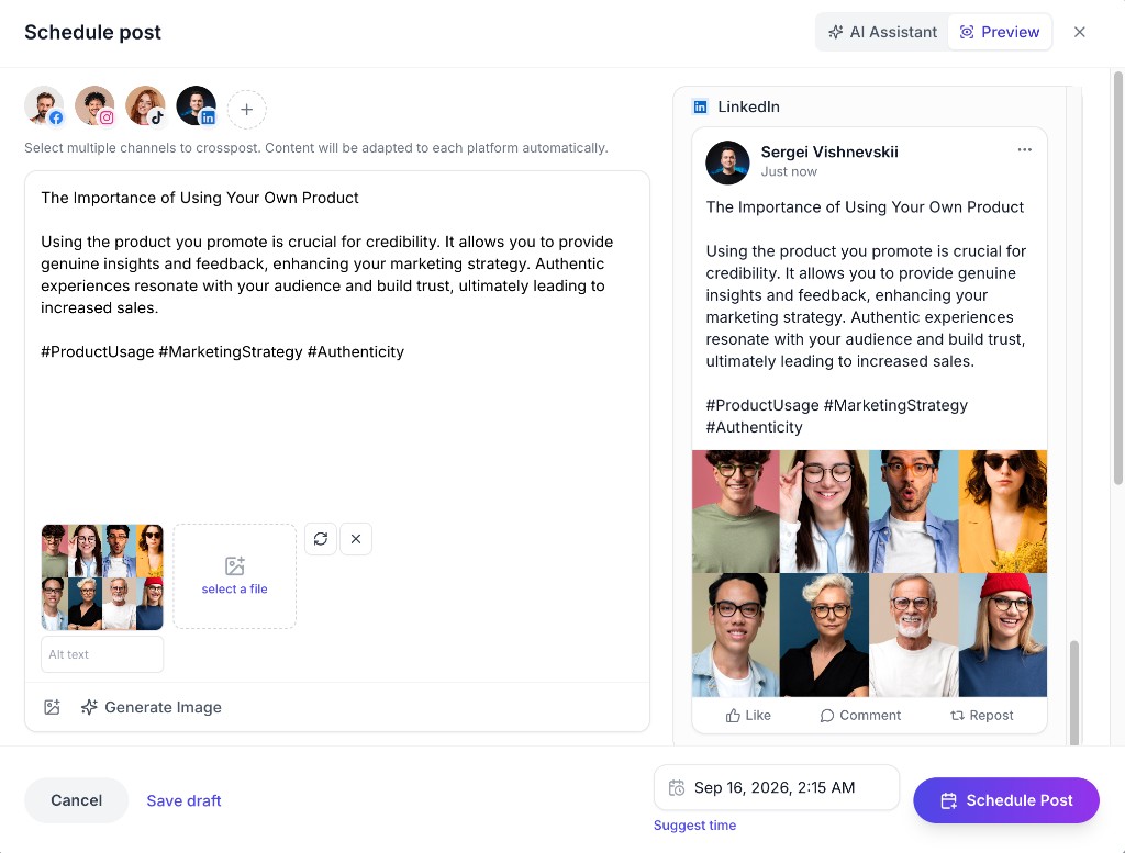WYSIWYG LinkedIn preview before you schedule